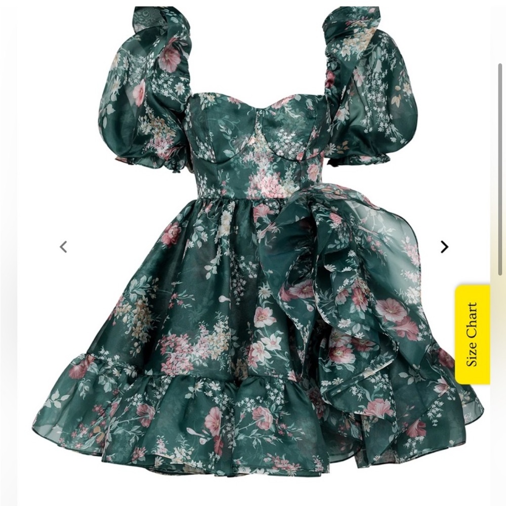 Selkie Floral Puff Sleeve Dress - Green and Pink Green Gables Bebe Bloom